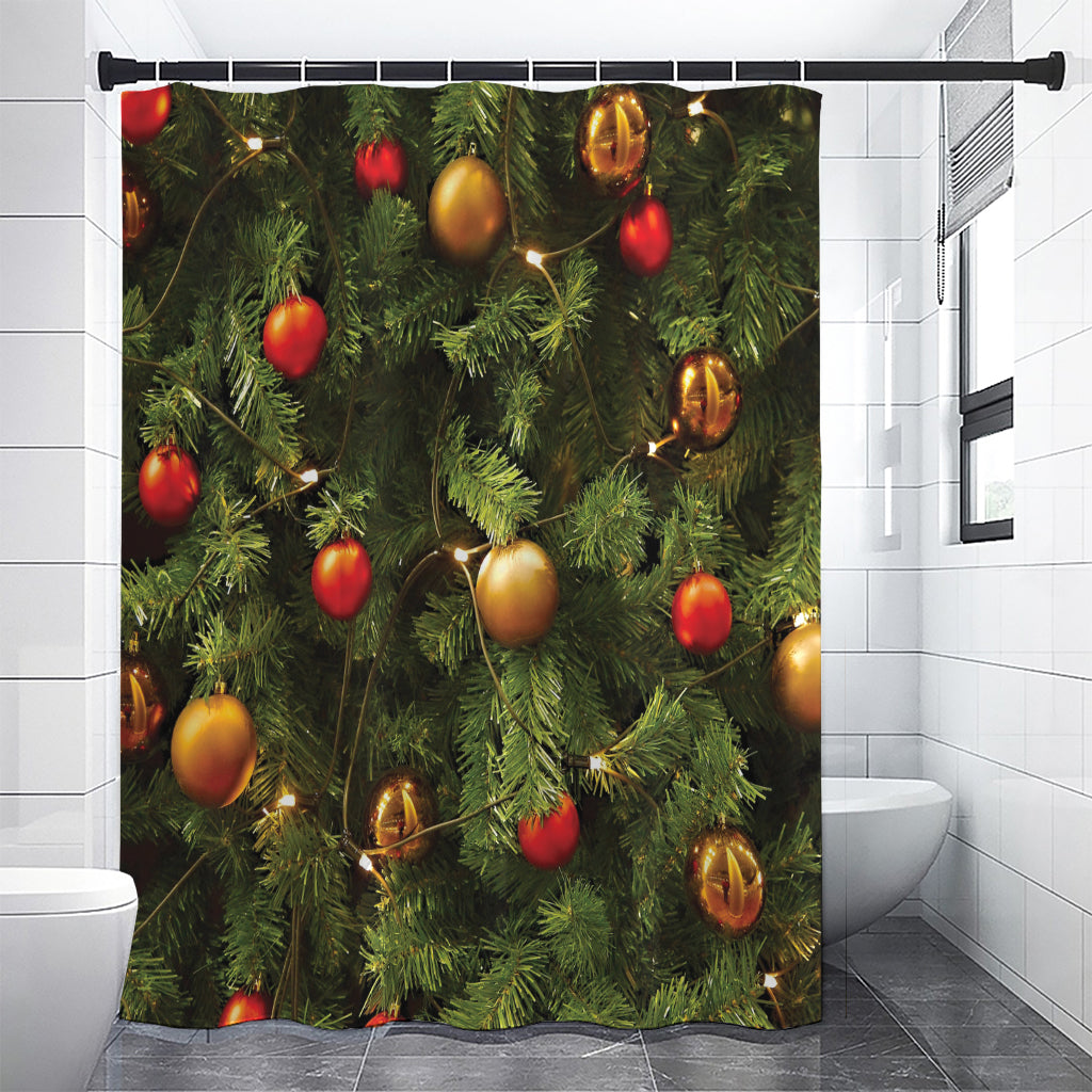 Decorated Christmas Tree Print Premium Shower Curtain