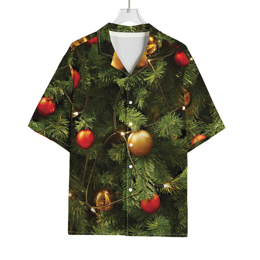 Decorated Christmas Tree Print Rayon Hawaiian Shirt