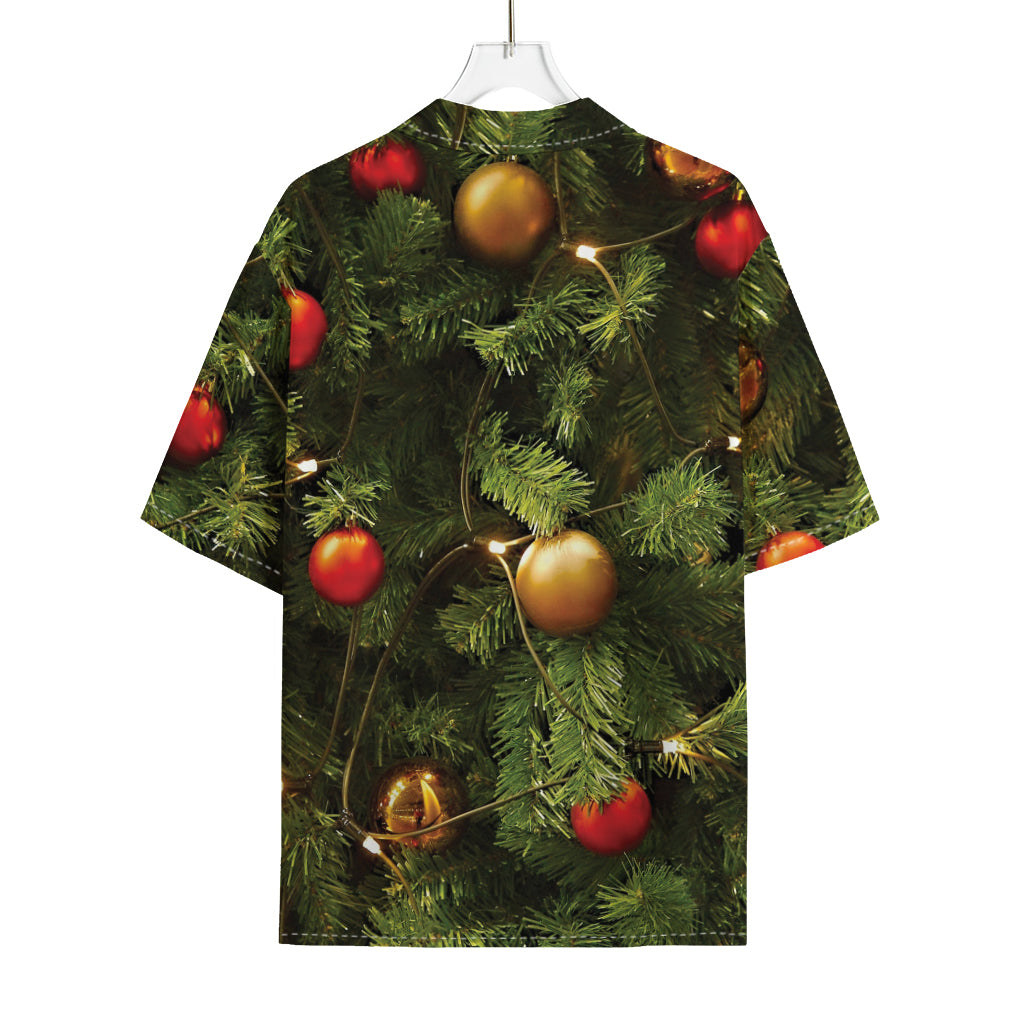 Decorated Christmas Tree Print Rayon Hawaiian Shirt