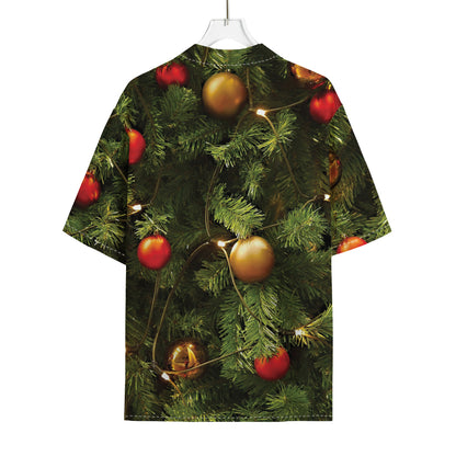 Decorated Christmas Tree Print Rayon Hawaiian Shirt
