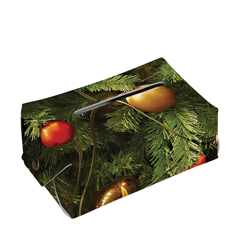 Decorated Christmas Tree Print Rectangle Tissue Box Cover