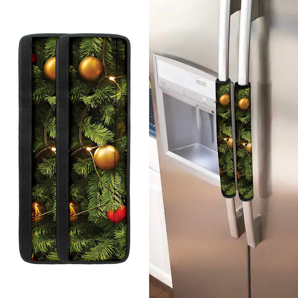 Decorated Christmas Tree Print Refrigerator Handle Covers