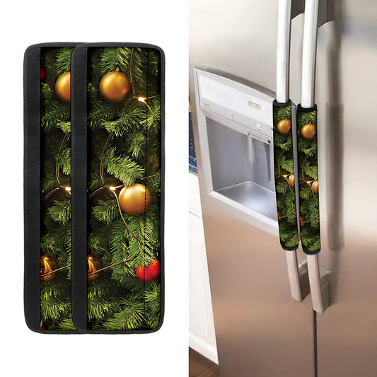 Decorated Christmas Tree Print Refrigerator Handle Covers