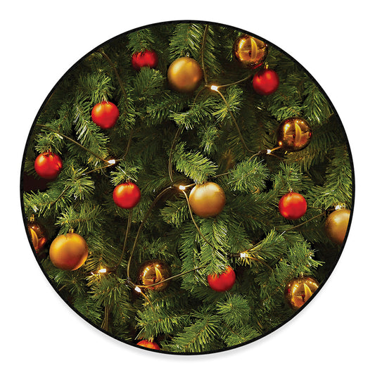 Decorated Christmas Tree Print Round Floor Mat