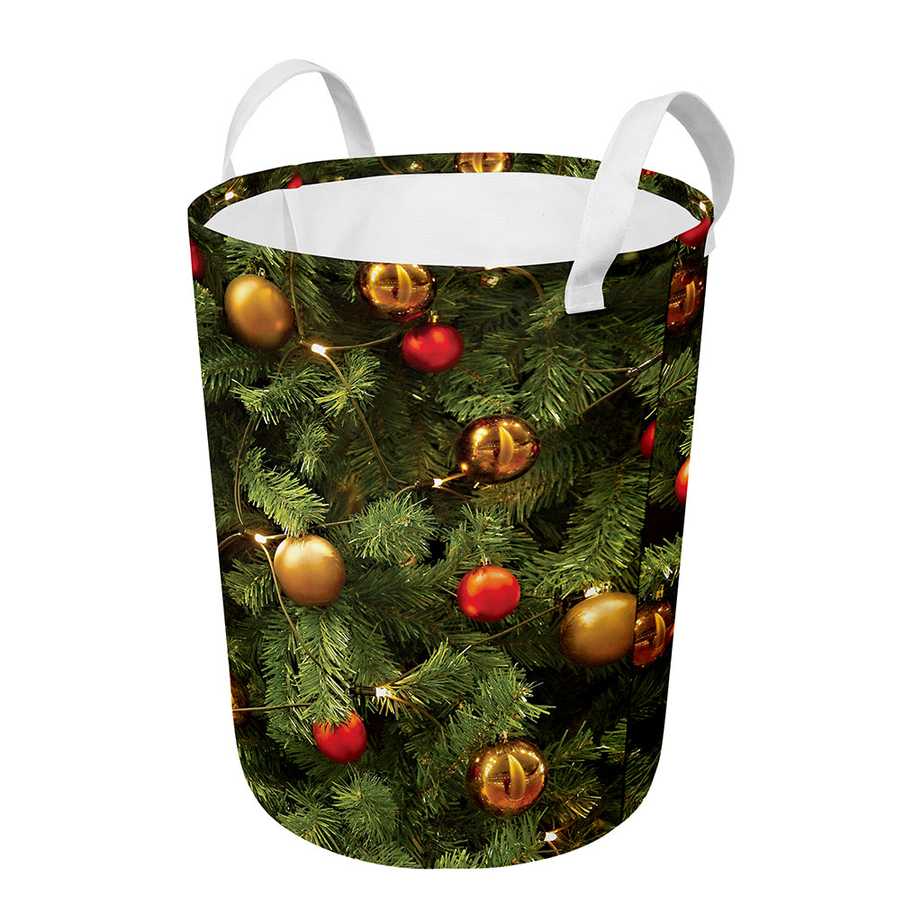 Decorated Christmas Tree Print Round Laundry Basket