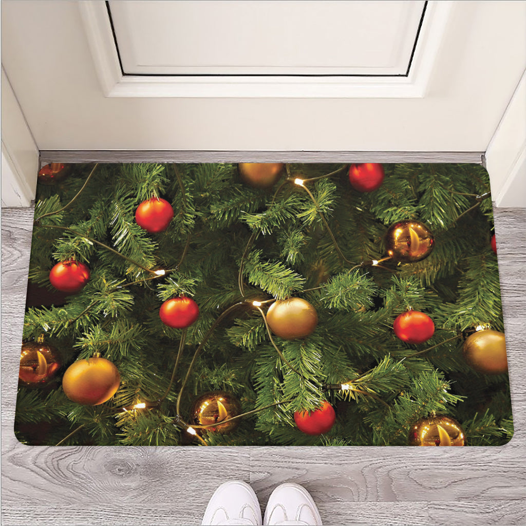 Decorated Christmas Tree Print Rubber Doormat