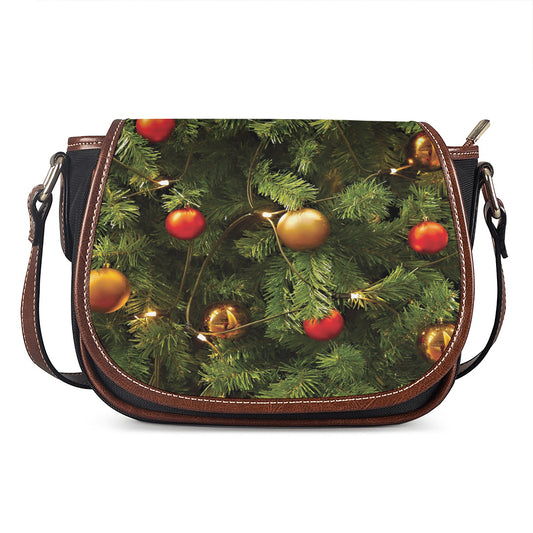Decorated Christmas Tree Print Saddle Bag