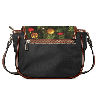 Decorated Christmas Tree Print Saddle Bag