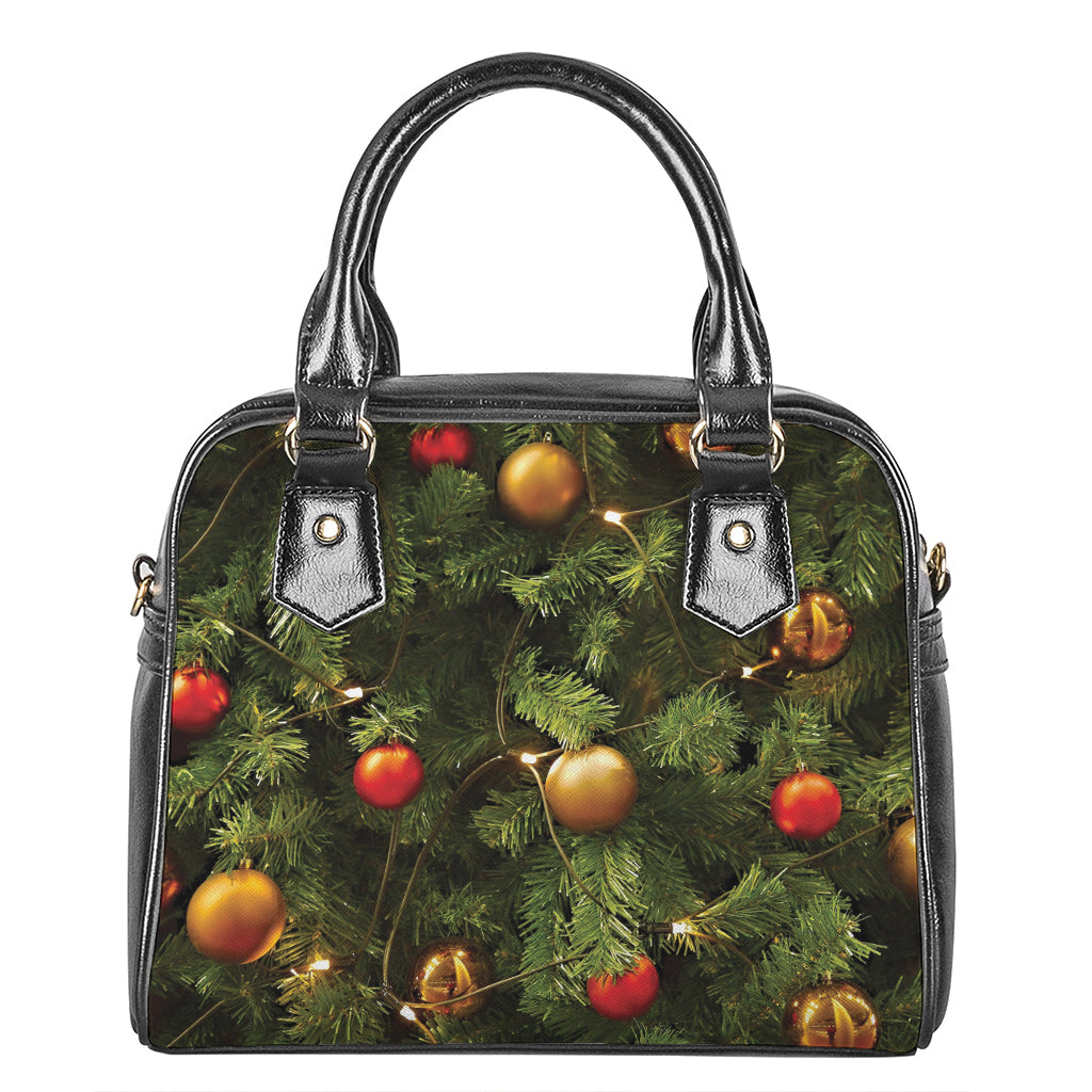 Decorated Christmas Tree Print Shoulder Handbag