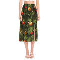 Decorated Christmas Tree Print Side Slit Midi Skirt