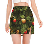 Decorated Christmas Tree Print Side Slit Mini Skirt