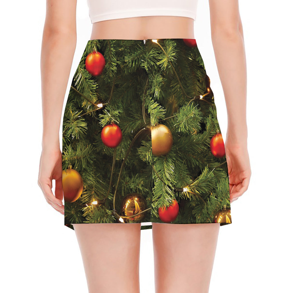 Decorated Christmas Tree Print Side Slit Mini Skirt