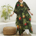Decorated Christmas Tree Print Silk V-Neck Kaftan Dress