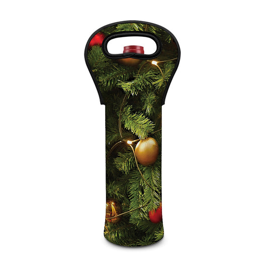 Decorated Christmas Tree Print Single Neoprene Wine Tote