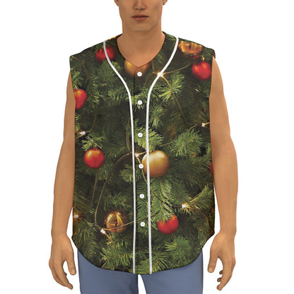 Decorated Christmas Tree Print Sleeveless Baseball Jersey