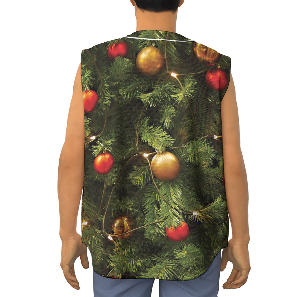 Decorated Christmas Tree Print Sleeveless Baseball Jersey