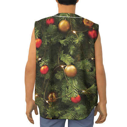 Decorated Christmas Tree Print Sleeveless Baseball Jersey