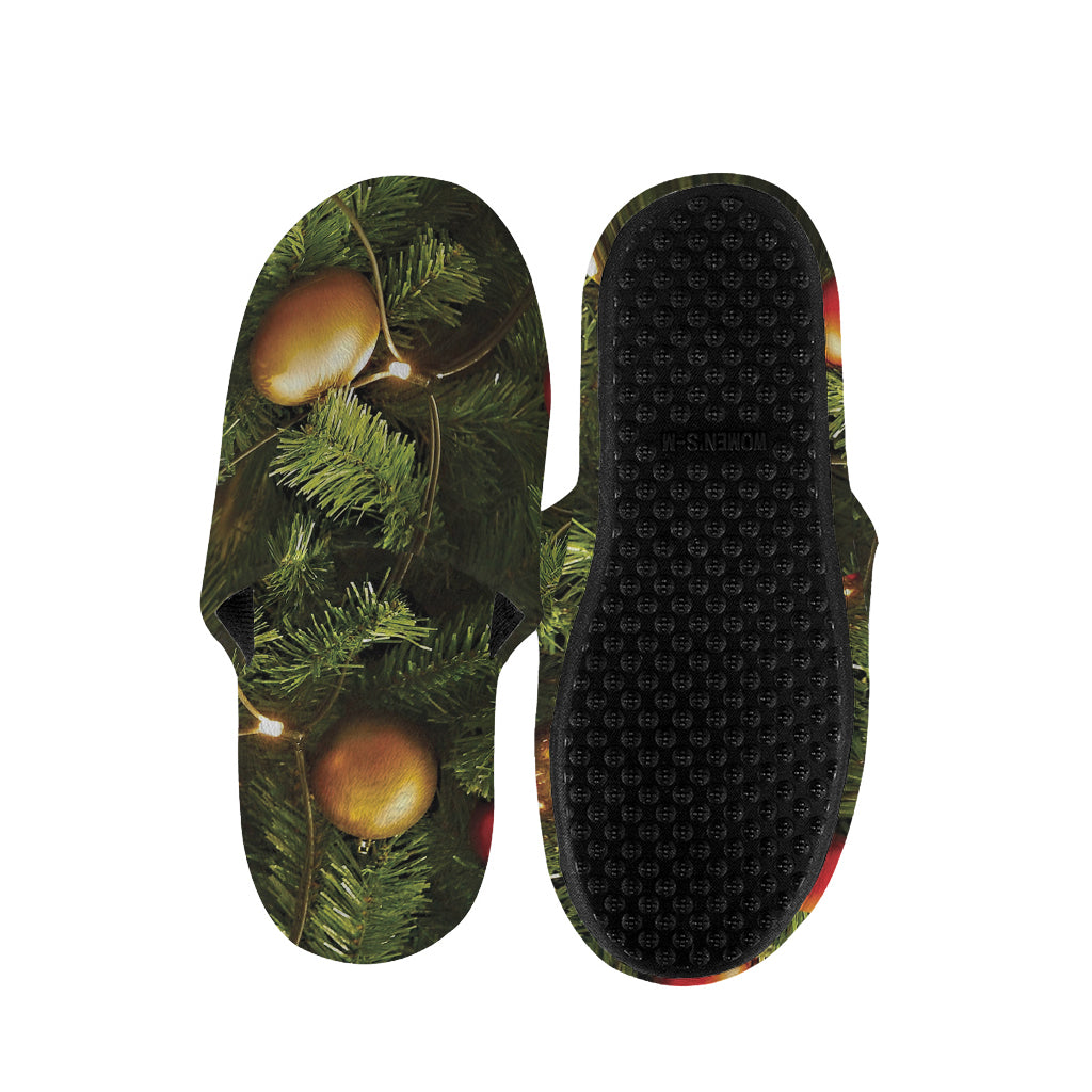 Decorated Christmas Tree Print Slippers