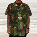 Decorated Christmas Tree Print Textured Short Sleeve Shirt