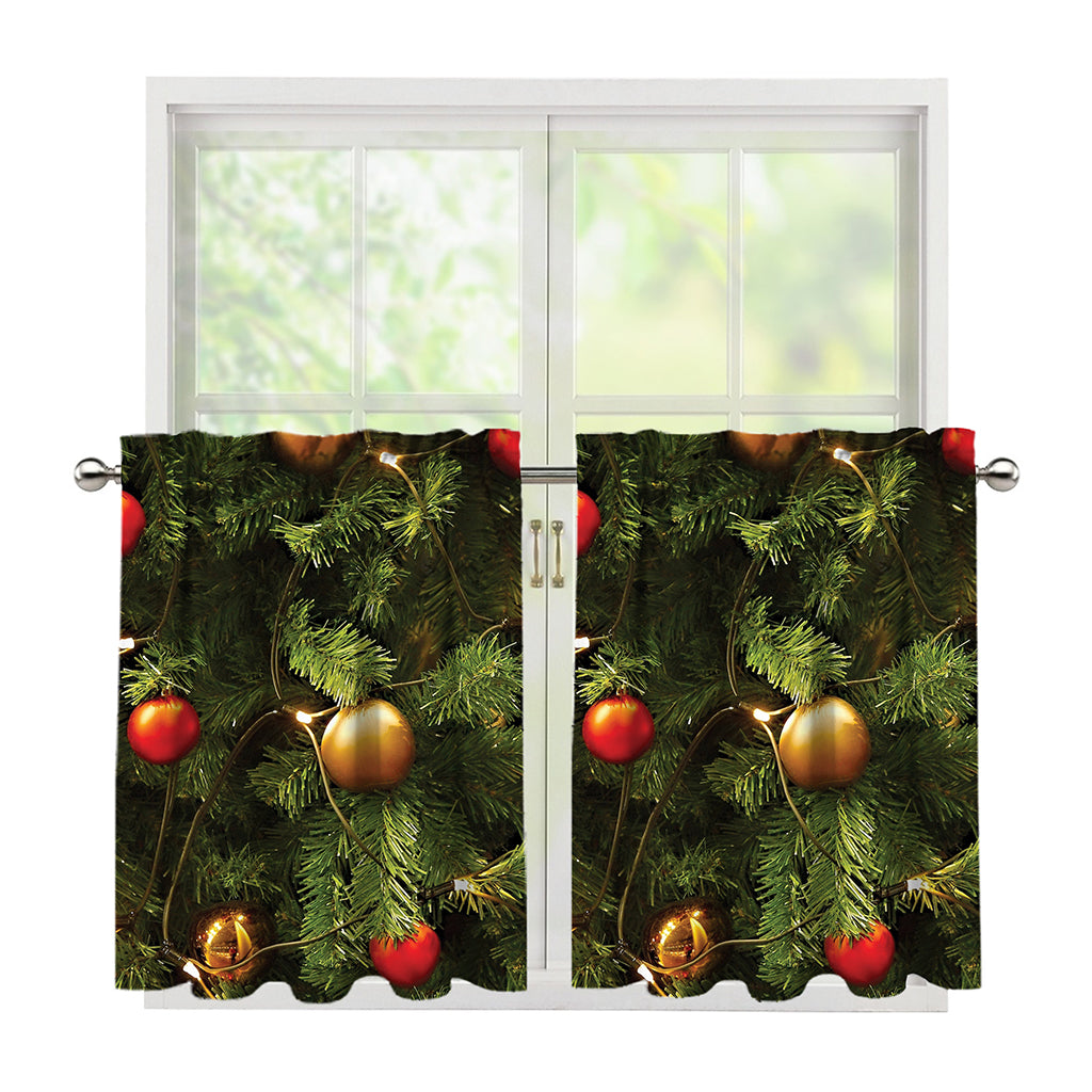 Decorated Christmas Tree Print Tier Curtains