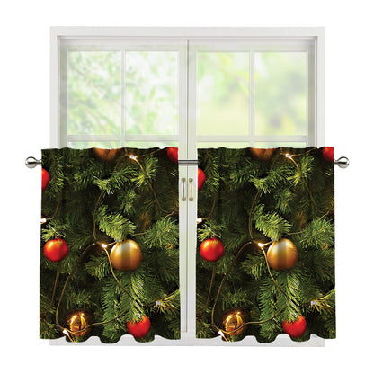 Decorated Christmas Tree Print Tier Curtains