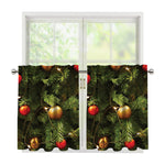 Decorated Christmas Tree Print Tier Curtains