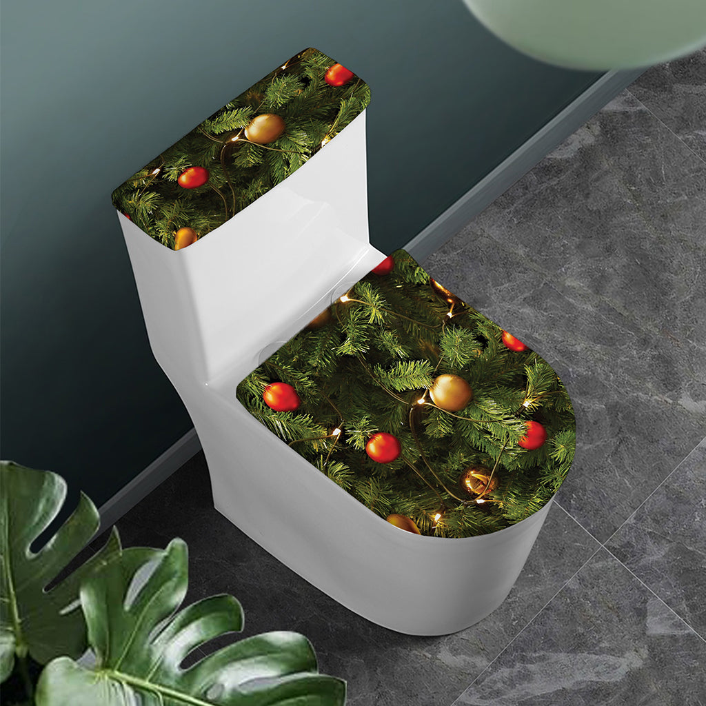 Decorated Christmas Tree Print Toilet Lid And Tank Cover Set