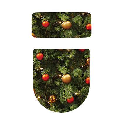 Decorated Christmas Tree Print Toilet Lid And Tank Cover Set