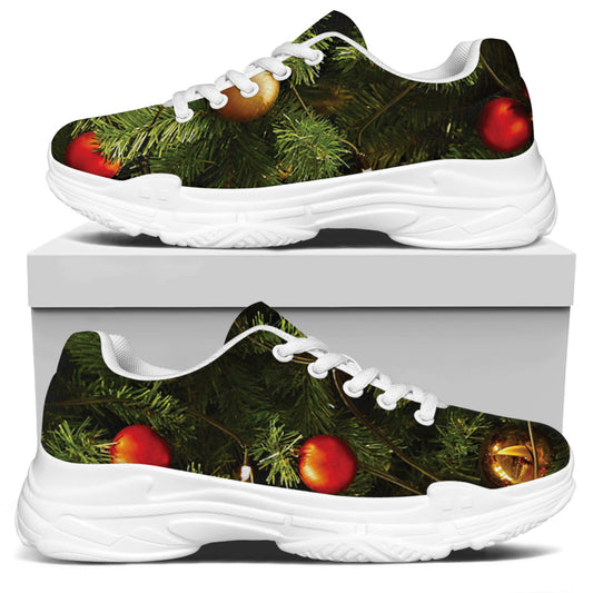Decorated Christmas Tree Print White Chunky Shoes