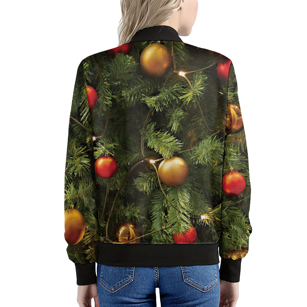 Decorated Christmas Tree Print Women's Bomber Jacket