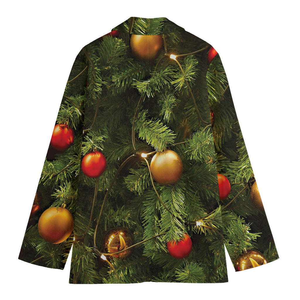 Decorated Christmas Tree Print Women's Cotton Blazer
