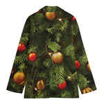Decorated Christmas Tree Print Women's Cotton Blazer