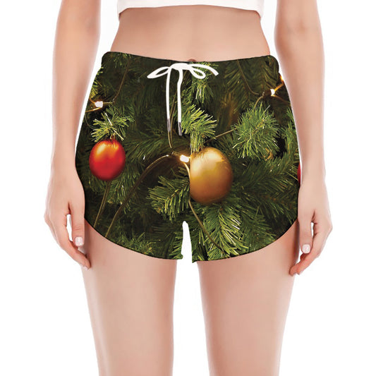 Decorated Christmas Tree Print Women's Split Running Shorts