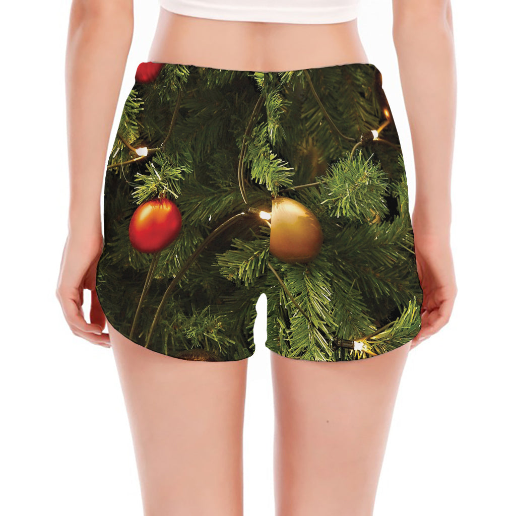 Decorated Christmas Tree Print Women's Split Running Shorts