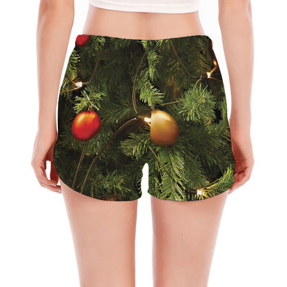 Decorated Christmas Tree Print Women's Split Running Shorts