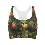 Decorated Christmas Tree Print Women's Sports Bra