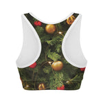 Decorated Christmas Tree Print Women's Sports Bra