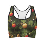 Decorated Christmas Tree Print Women's Sports Bra