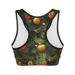 Decorated Christmas Tree Print Women's Sports Bra