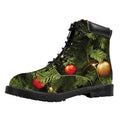 Decorated Christmas Tree Print Padded Collar Lace Up Boots