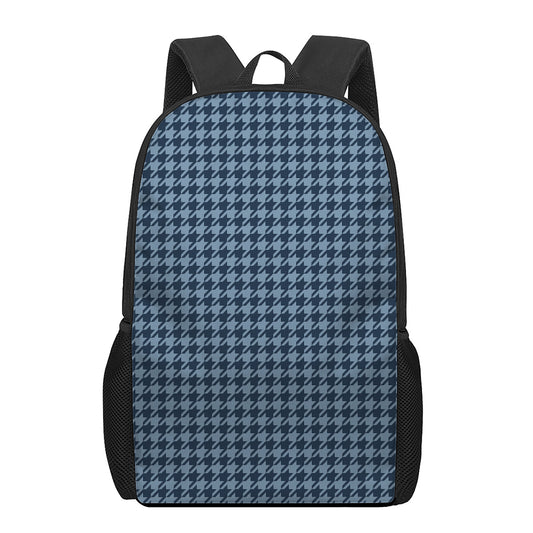Deep Blue Houndstooth Pattern Print 17 Inch Backpack