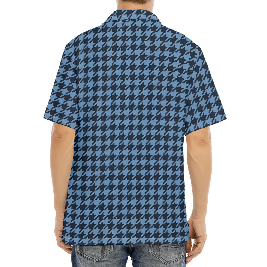 Deep Blue Houndstooth Pattern Print Aloha Shirt
