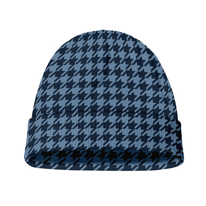 Deep Blue Houndstooth Pattern Print Beanie