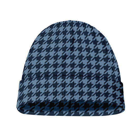 Deep Blue Houndstooth Pattern Print Beanie