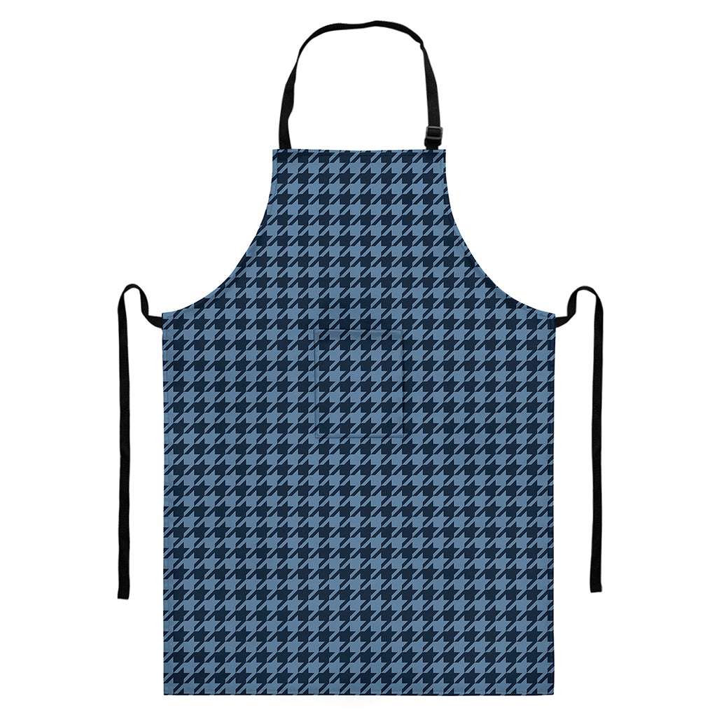 Deep Blue Houndstooth Pattern Print Bib Apron With Pocket