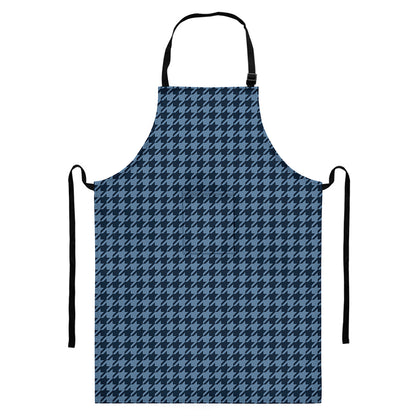 Deep Blue Houndstooth Pattern Print Bib Apron With Pocket