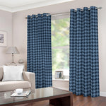 Deep Blue Houndstooth Pattern Print Blackout Grommet Curtains