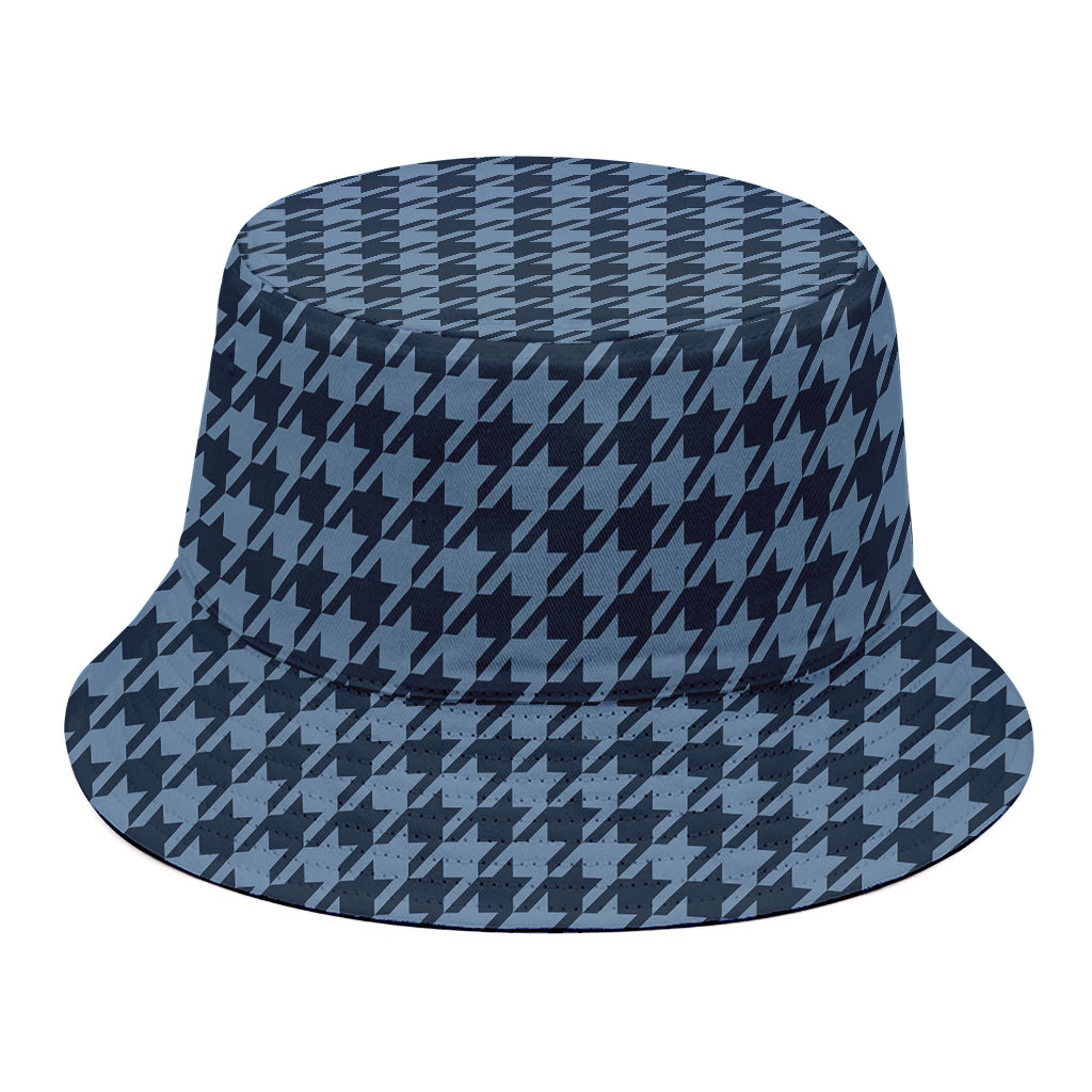 Deep Blue Houndstooth Pattern Print Bucket Hat