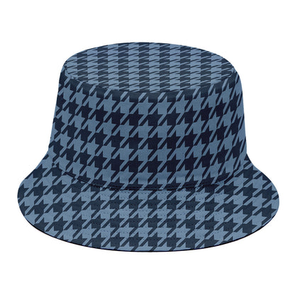 Deep Blue Houndstooth Pattern Print Bucket Hat