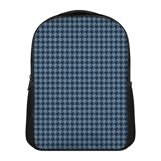 Deep Blue Houndstooth Pattern Print Casual Backpack